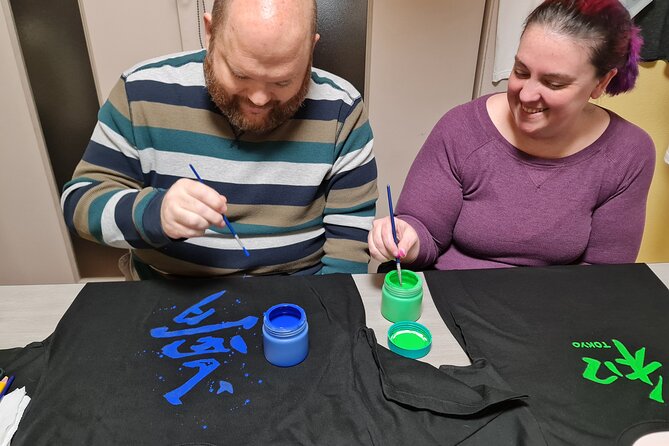 Calligraphy on T-shirt or lantern near Skytree Tokyo - Painting your kanji: ink color, patience, and the small details