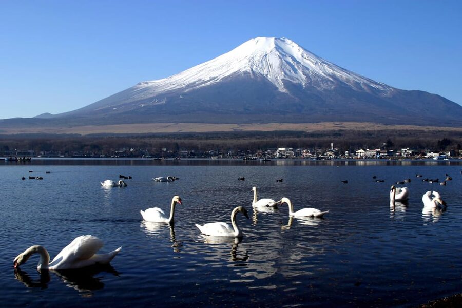 Mt Fuji over Lake Yamanaka at dawn