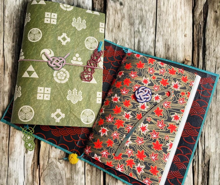 Japanese paper Notebook and Mizuhiki Belt Bookmark Workshop - Mizuhiki knotting: three knots, then a belt bookmark you can actually use