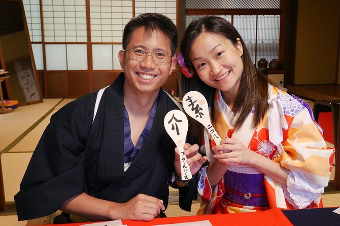 Kimono and Calligraphy Experience in Miyajima - The Good-Luck Rice Scoop and Your Finished Artwork, Plus Stamps