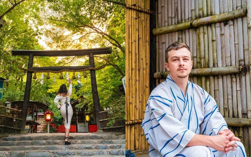 Kyoto: Private Photoshoot Experience in Arashiyama Bamboo - Kimono Forest pillars: the colorful break from bamboo-only shots