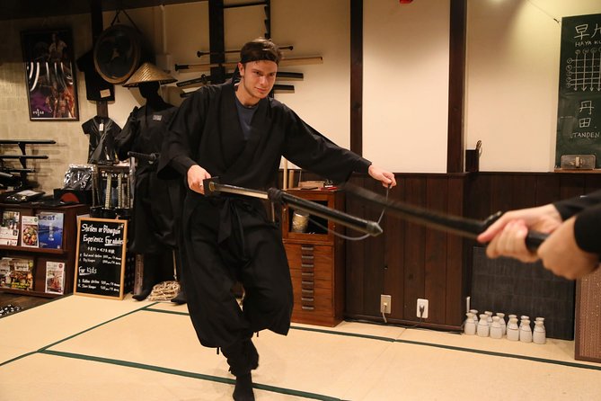 Ninja 2-hour Hands-on Lesson by Japanese master in Kyoto -Medium - Weapon training station: sword, kunai, kusarigama, and more