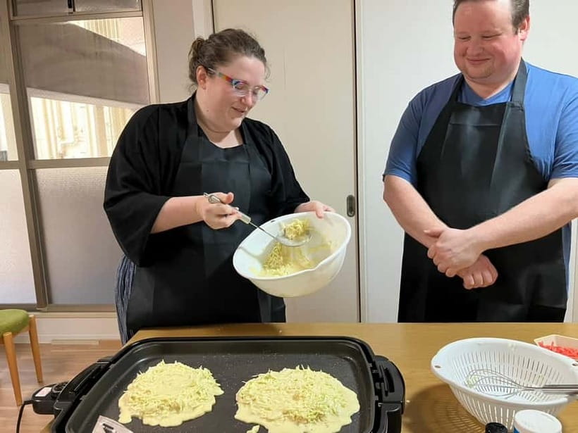Osaka : Cooking Class Okonomiyaki & Takoyaki course in Nanba - 1.5 hours of hands-on cooking, what you’ll do at the stove
