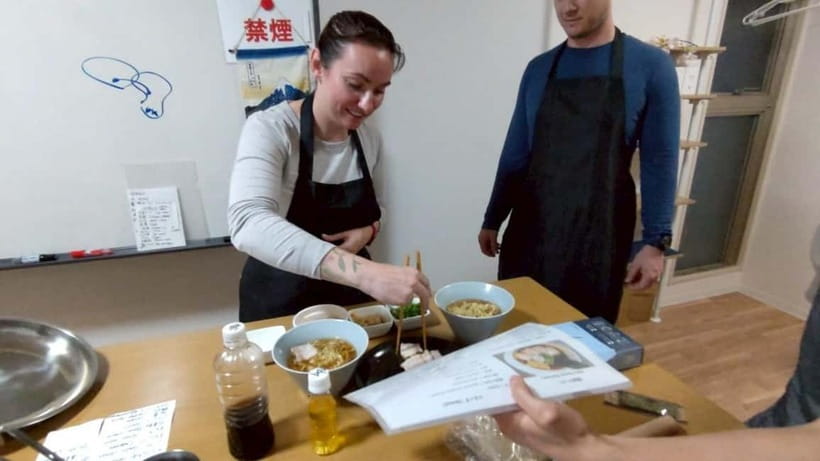 Osaka: Cooking Class Ramen & Gyoza Course in Nanba - The 1-hour tasting session, sake, beer, and soft drinks with your own food