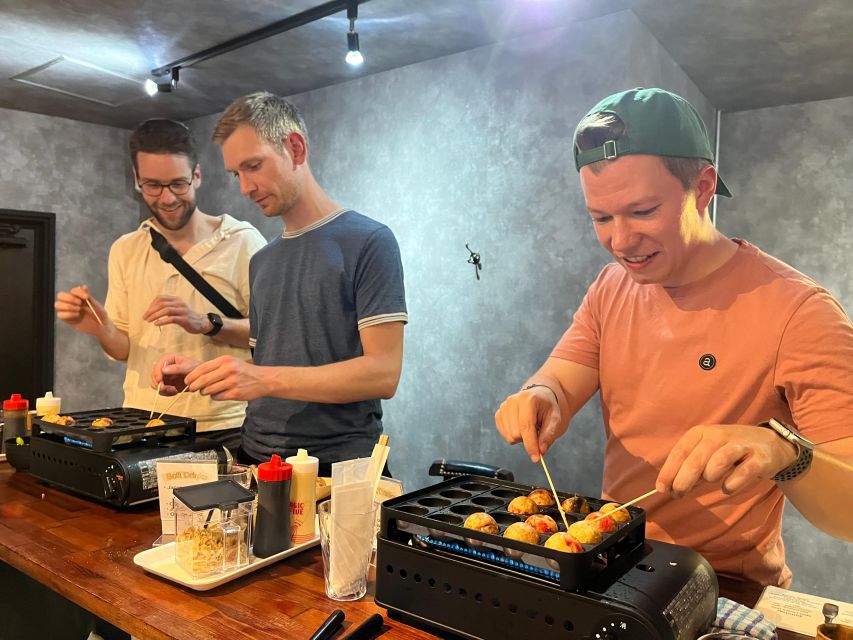 Osaka Sake Tasting with Takoyaki Cooking - Cooking your Osaka takoyaki, from batter to personalized fillings