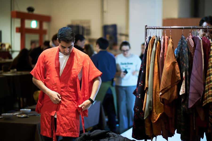 Osaka: Sumo Show & Experience w/ Optional Kimono & Hot Pot - Kimono haori try-on: making it real with a formal coat
