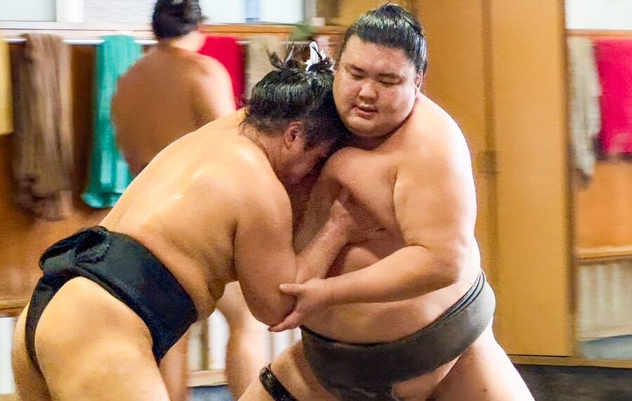 Tokyo: Sumo Morning Practice with journalists. Not fake show - Entering Takasago-beya: Why This Feels Like Real Sumo