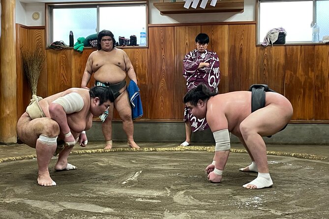 Tokyo Sumo Morning Training/ Sumo Practice with Wrestlers - The photo with a sumo wrestler: a real souvenir moment, not just a pose