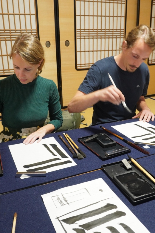 Try Mindful Calligraphy Near Kanazawa's Ninja Temple - The brush stroke workshop: practice sheets first, then your own piece